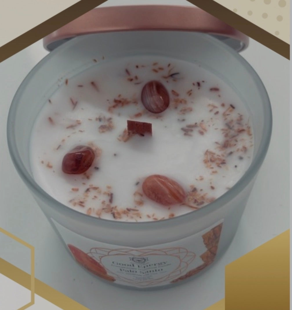 Bougie Énergie Positive – Cornaline & Palo Santo | Green Tree