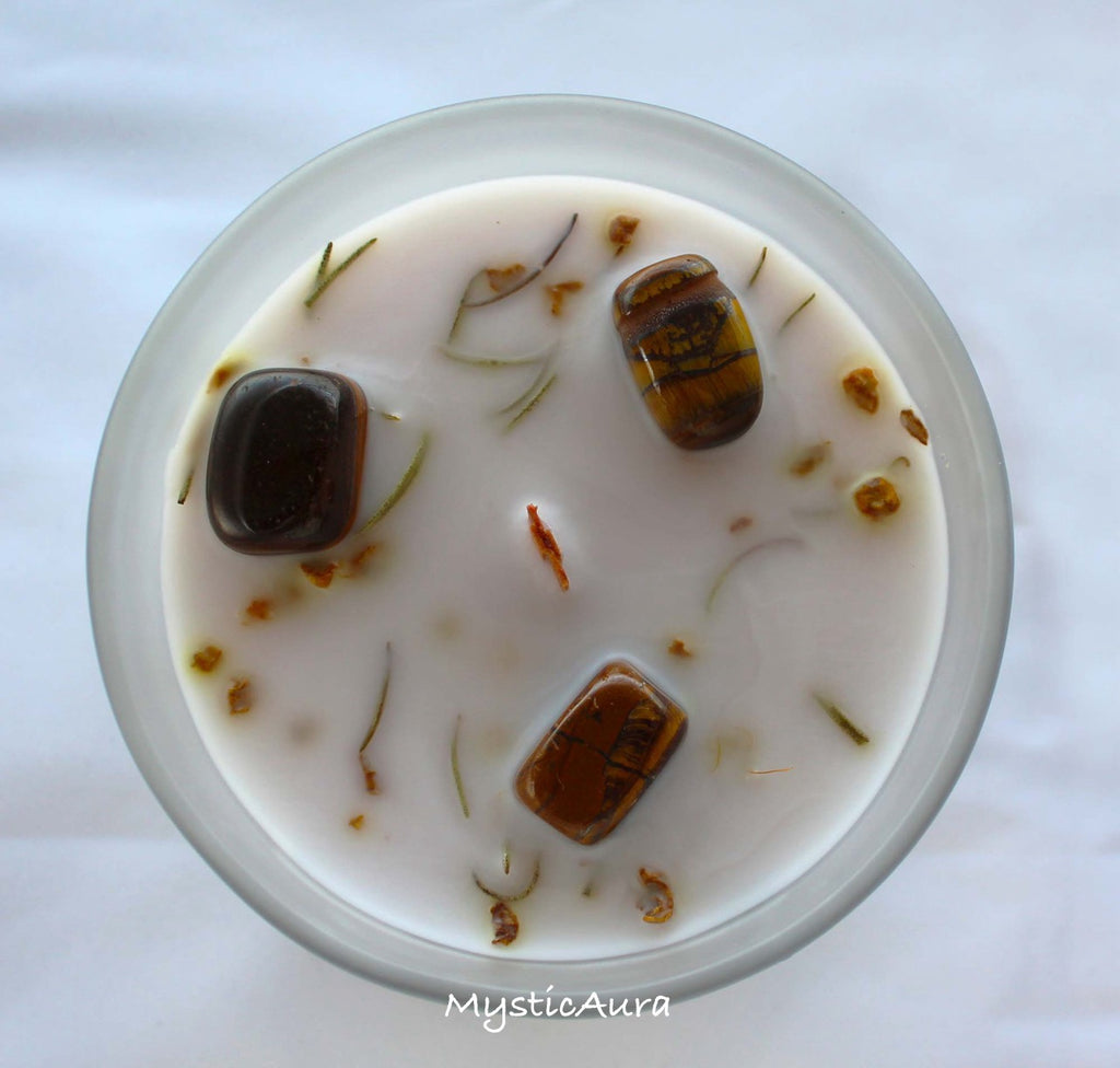 Bougie Vitalité Œil de Tigre & Gingembre Doux – Force, Motivation & Protection Énergétique