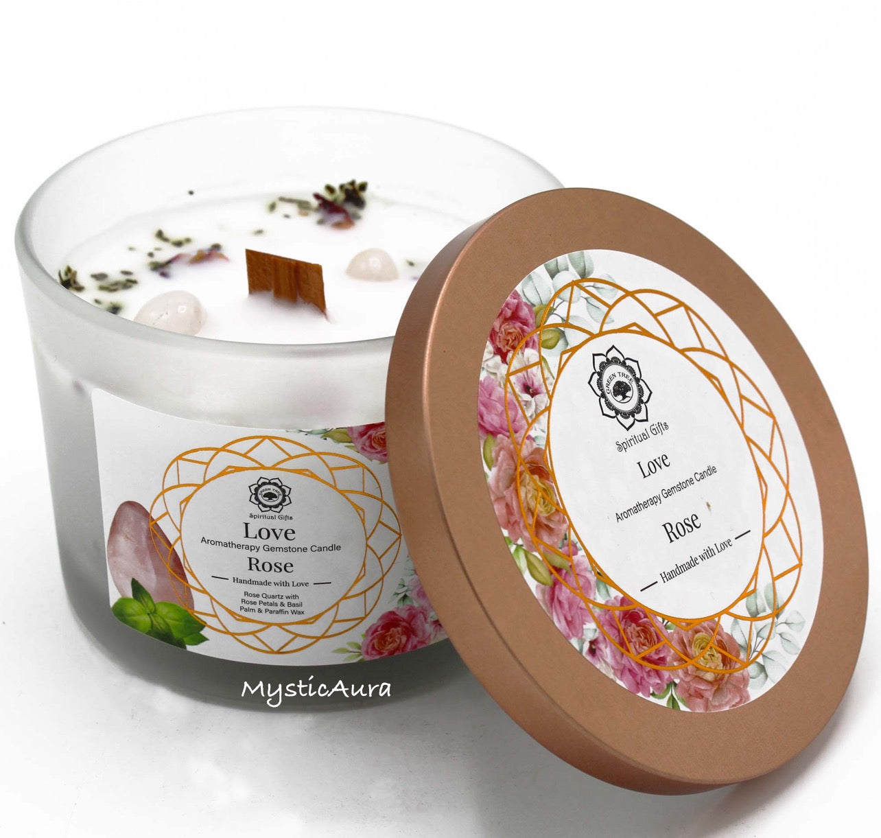 Bougie Amour Quartz Rose & Rose – Amour de Soi, Harmonie & Énergie du Cœur